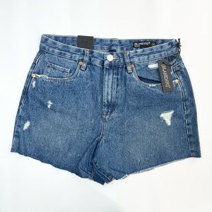 Blank NYC The Perry Mom Shorts Raw Hem High Waist Rigid Denim Size 28 NWT